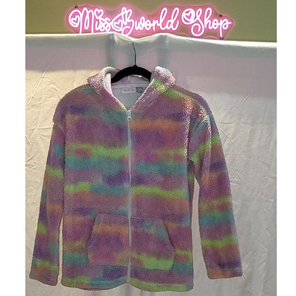 Girls Long Sleeve Tie Dye Sherpa Zip Up Hoodie Size 16